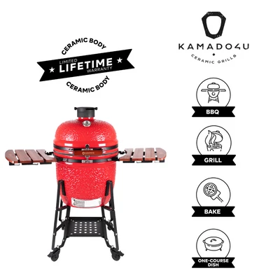 Kamado4u EVO Meater kerámia grill piros állványos