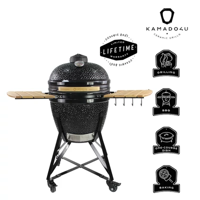 Kamado4u Kerámia grill D47 fekete állványos Pecan Modell