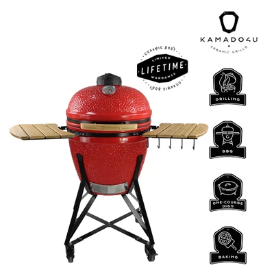 Kamado4u Kerámia grill D47 piros állványos Pecan Modell