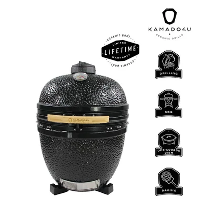 Kamado4u Kerámia grill D50 fekete pultba építhető Pecan Modell