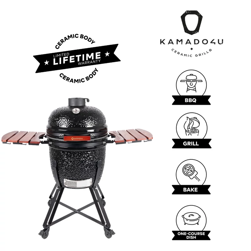 Kamado4u NEO CLASSIC Meater kerámia grill fekete állványos