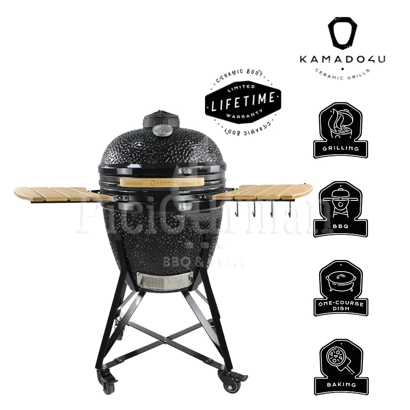 Kamado4u Kerámia grill D47 fekete állványos Pecan Modell