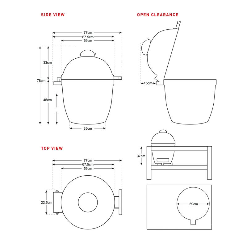 Kamado4u Kerámia grill D50 fekete pultba építhető Pecan