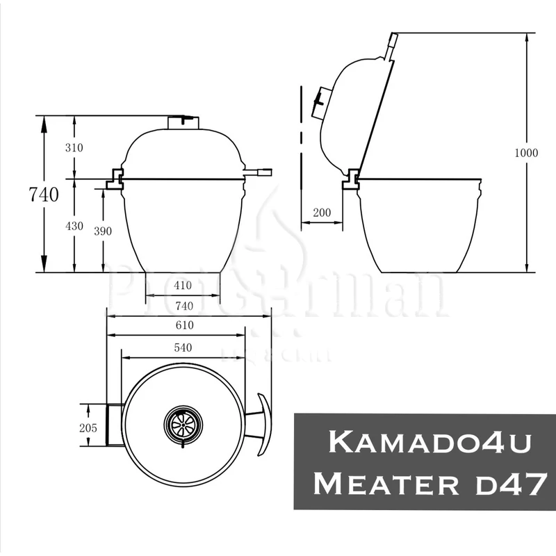 Kamado4u Meater D47 kerámia grill fekete pultba építhető Classic Modell