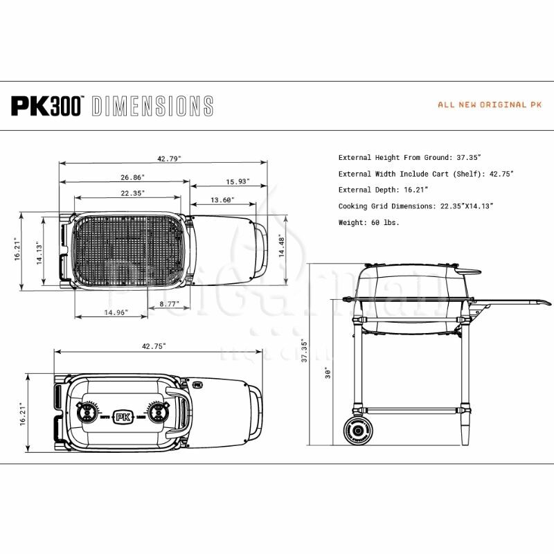 PK Grills&amp;Smoker Original 300 Grafitszürke - Dimenziók